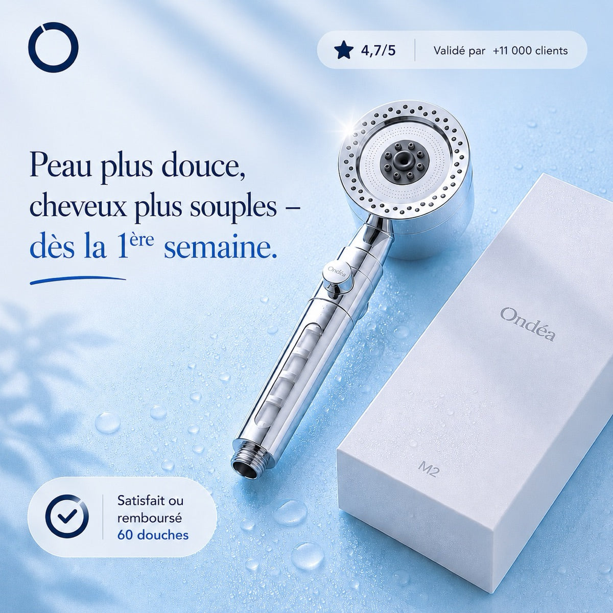 Le Pommeau Ondéa M2 — peau plus douce, cheveux plus souples dès la première douche